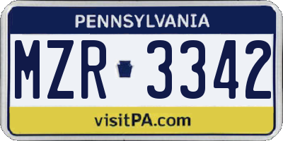 PA license plate MZR3342