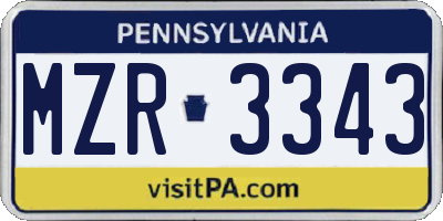 PA license plate MZR3343