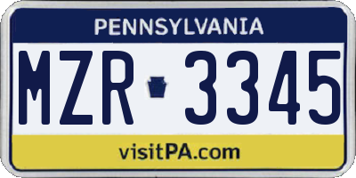 PA license plate MZR3345