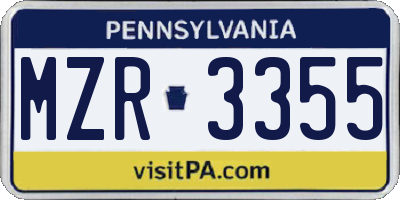 PA license plate MZR3355