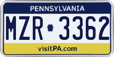PA license plate MZR3362