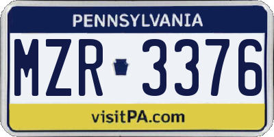 PA license plate MZR3376