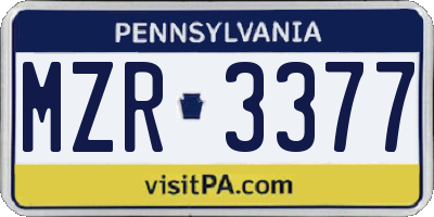 PA license plate MZR3377