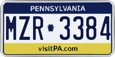 PA license plate MZR3384