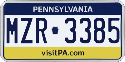 PA license plate MZR3385