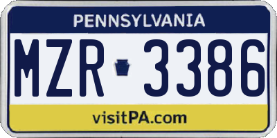PA license plate MZR3386