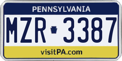 PA license plate MZR3387