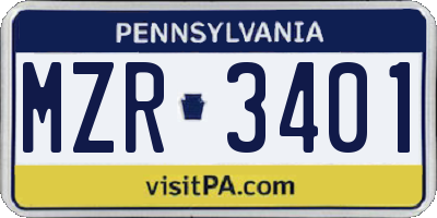 PA license plate MZR3401