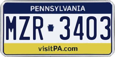 PA license plate MZR3403