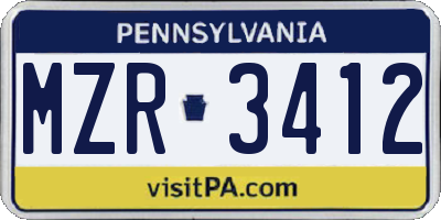 PA license plate MZR3412