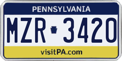 PA license plate MZR3420