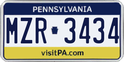 PA license plate MZR3434