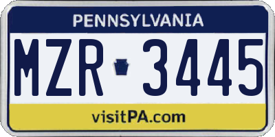 PA license plate MZR3445