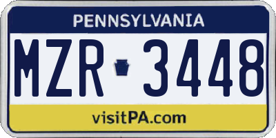 PA license plate MZR3448