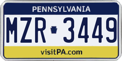 PA license plate MZR3449