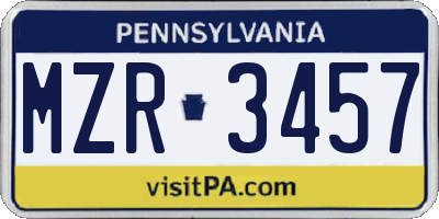 PA license plate MZR3457