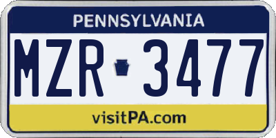 PA license plate MZR3477
