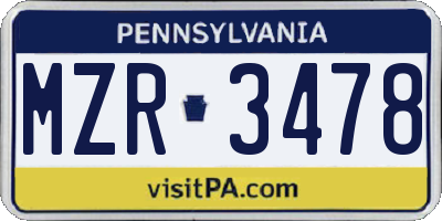 PA license plate MZR3478
