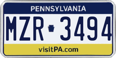 PA license plate MZR3494