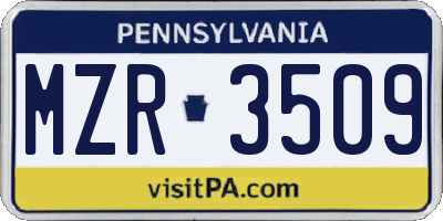 PA license plate MZR3509