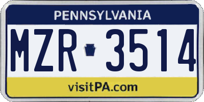 PA license plate MZR3514