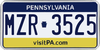 PA license plate MZR3525
