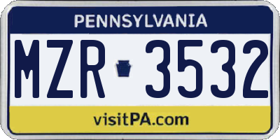 PA license plate MZR3532