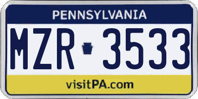 PA license plate MZR3533