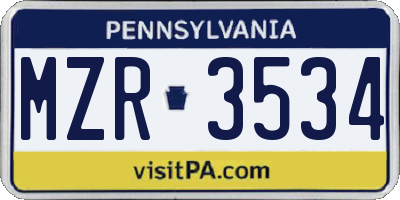 PA license plate MZR3534