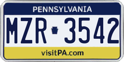 PA license plate MZR3542