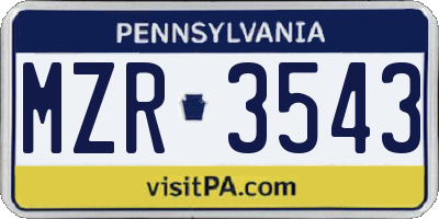 PA license plate MZR3543
