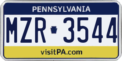 PA license plate MZR3544