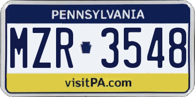 PA license plate MZR3548