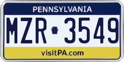 PA license plate MZR3549