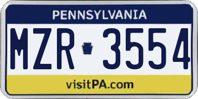 PA license plate MZR3554