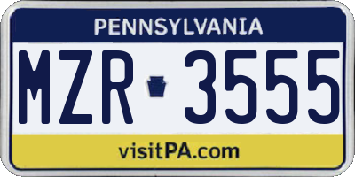 PA license plate MZR3555