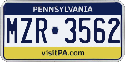 PA license plate MZR3562