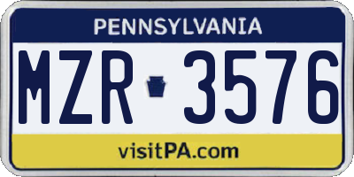 PA license plate MZR3576