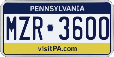 PA license plate MZR3600