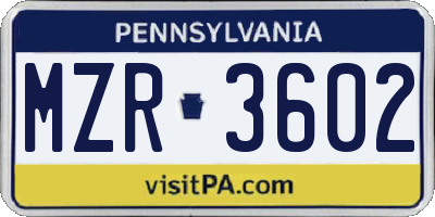 PA license plate MZR3602