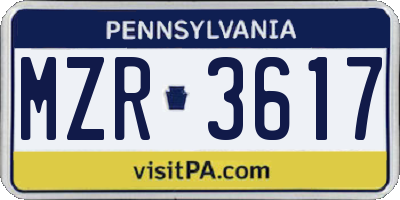 PA license plate MZR3617