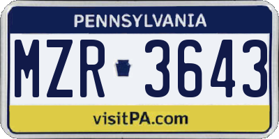 PA license plate MZR3643