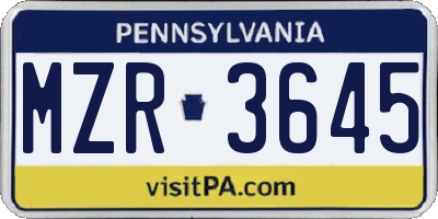 PA license plate MZR3645