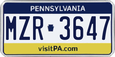 PA license plate MZR3647