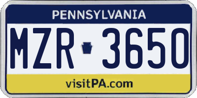 PA license plate MZR3650