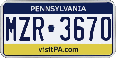 PA license plate MZR3670