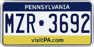 PA license plate MZR3692
