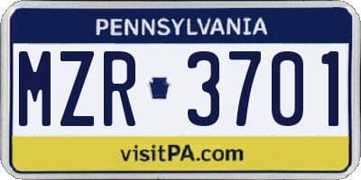 PA license plate MZR3701