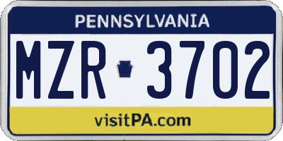 PA license plate MZR3702