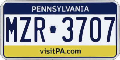 PA license plate MZR3707